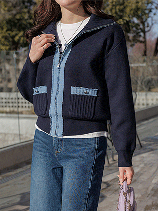 周末牛仔撞色开衫 