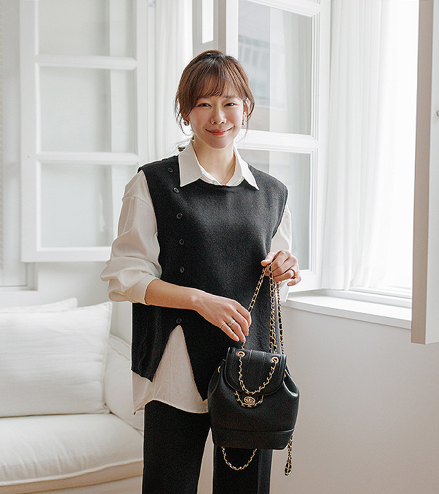 镂空背心叠穿衬衫