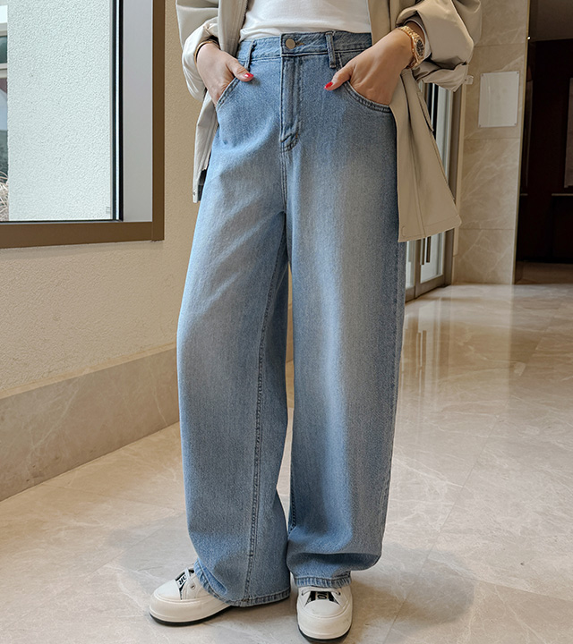 沙色酶洗宽版牛仔布