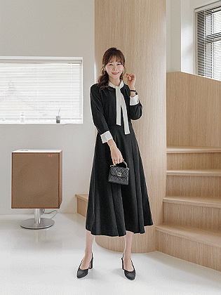 Rienne撞色系带连衣裙  