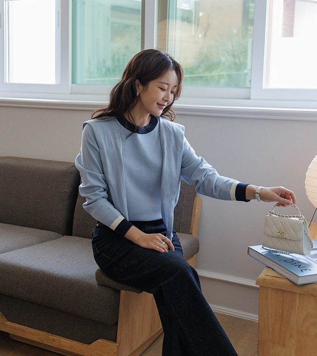 渐变色拼接针织（披肩套装）