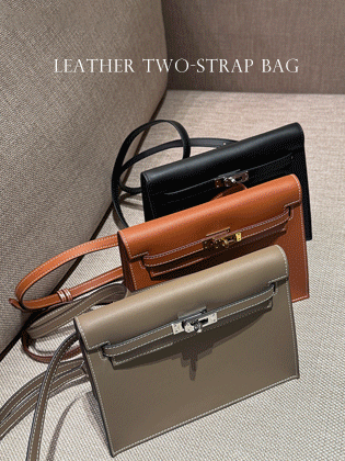 爱马仕皮革双肩带包