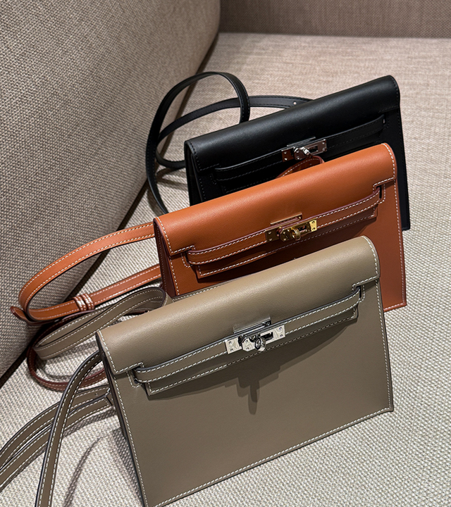 爱马仕皮革双肩带包