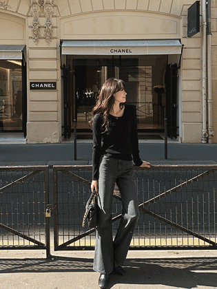 不对称V领罗纹针织衫