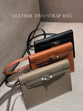 爱马仕皮革双肩带包