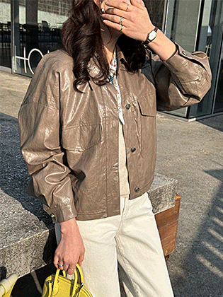 惊艳亮面皮夹克
