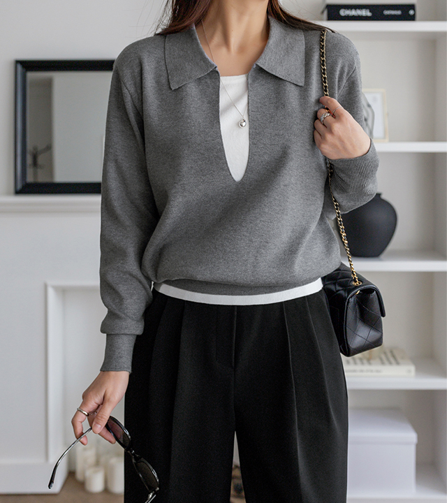 百慕大层叠领针织衫