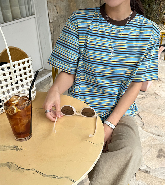 Luna 多色条纹短袖T恤