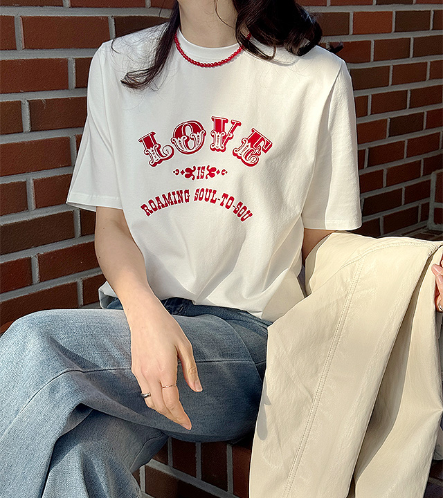 爱心植绒短袖T恤