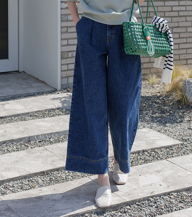 气球褶裥宽牛仔裤