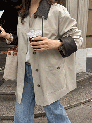 Bottega 皮革撞色工装夹克