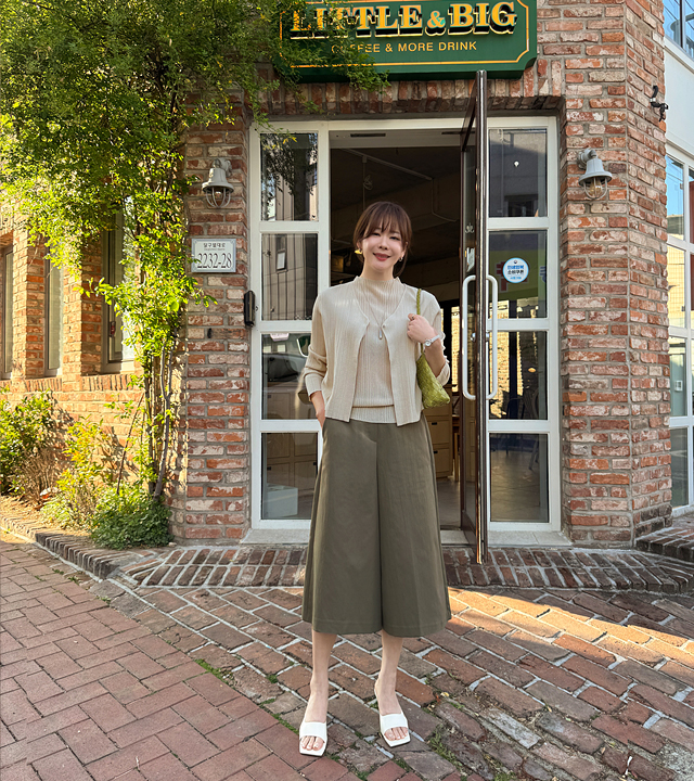 褶裥单扣亚麻开衫