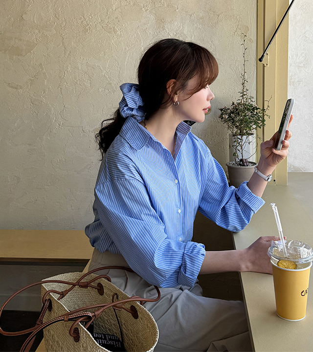 Rev 细条纹衬衫（发圈套装）