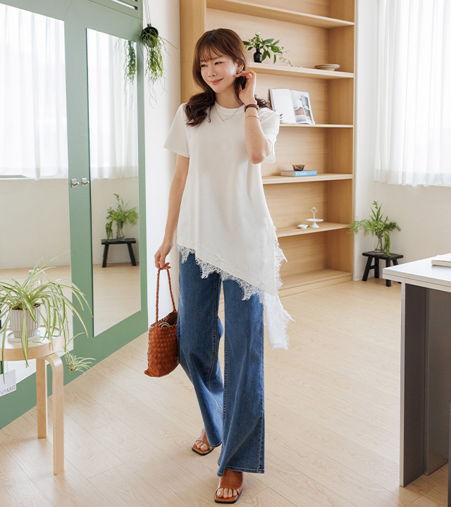 苏菲斜纹蕾丝短袖T恤