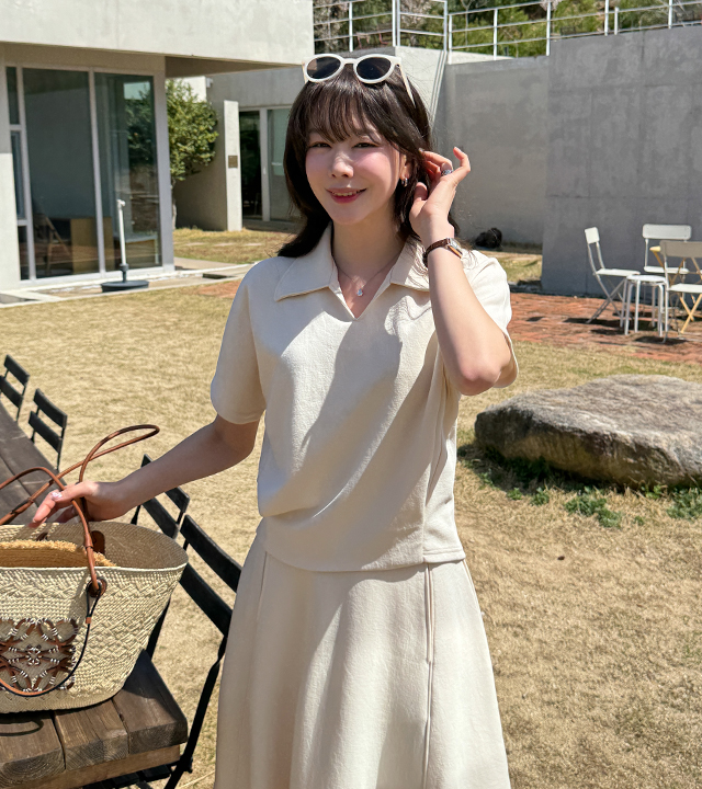 包边开衩领短袖T恤