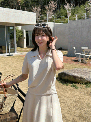 包边开衩领短袖T恤