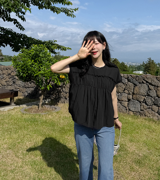 安娜褶皱T恤