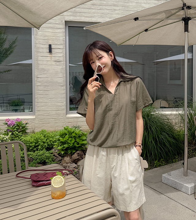 木纹开领亚麻衬衫