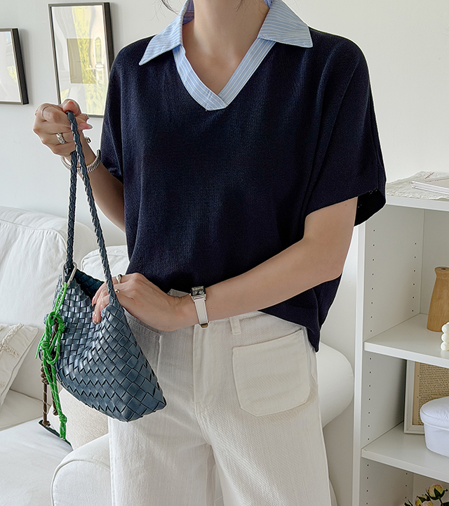 Dissen 衬衫领撞色针织