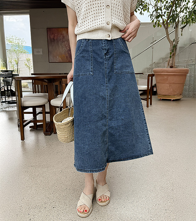Loen 外口袋牛仔裙 