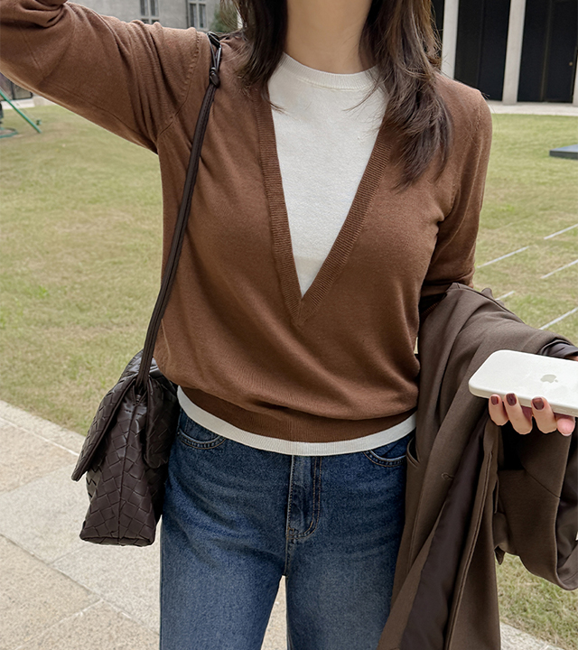 蒙特斯层叠深V针织衫