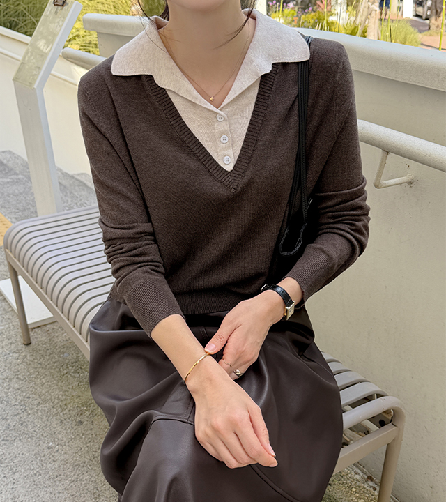 Britton 羊毛分层领针织衫